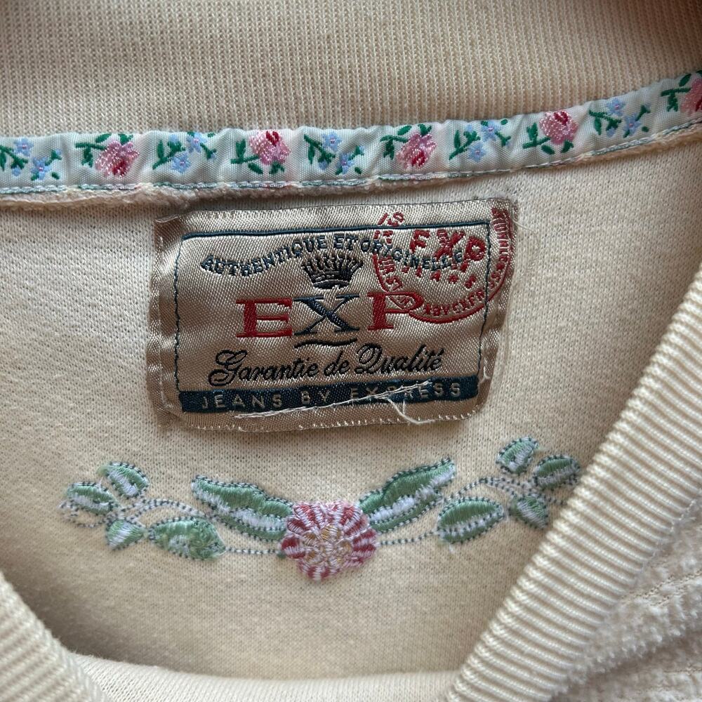 Vintage Express Floral Embroidered Terry Sweatshirt Cream Size Large - Picture 4 of 4